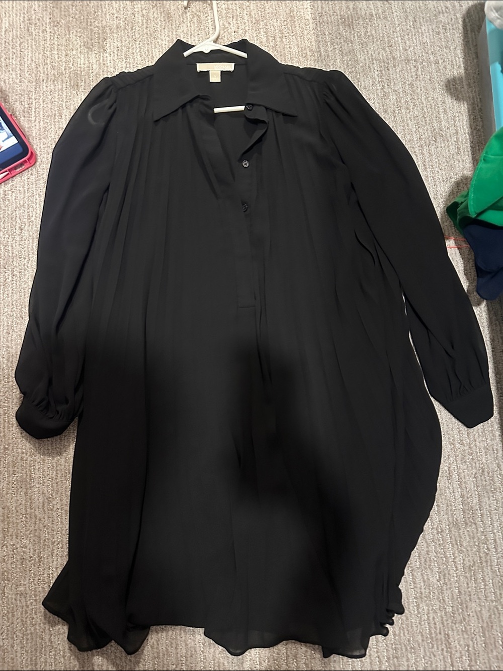 Michael Kors Black Pleated Long-Sleeve Tunic Blouse